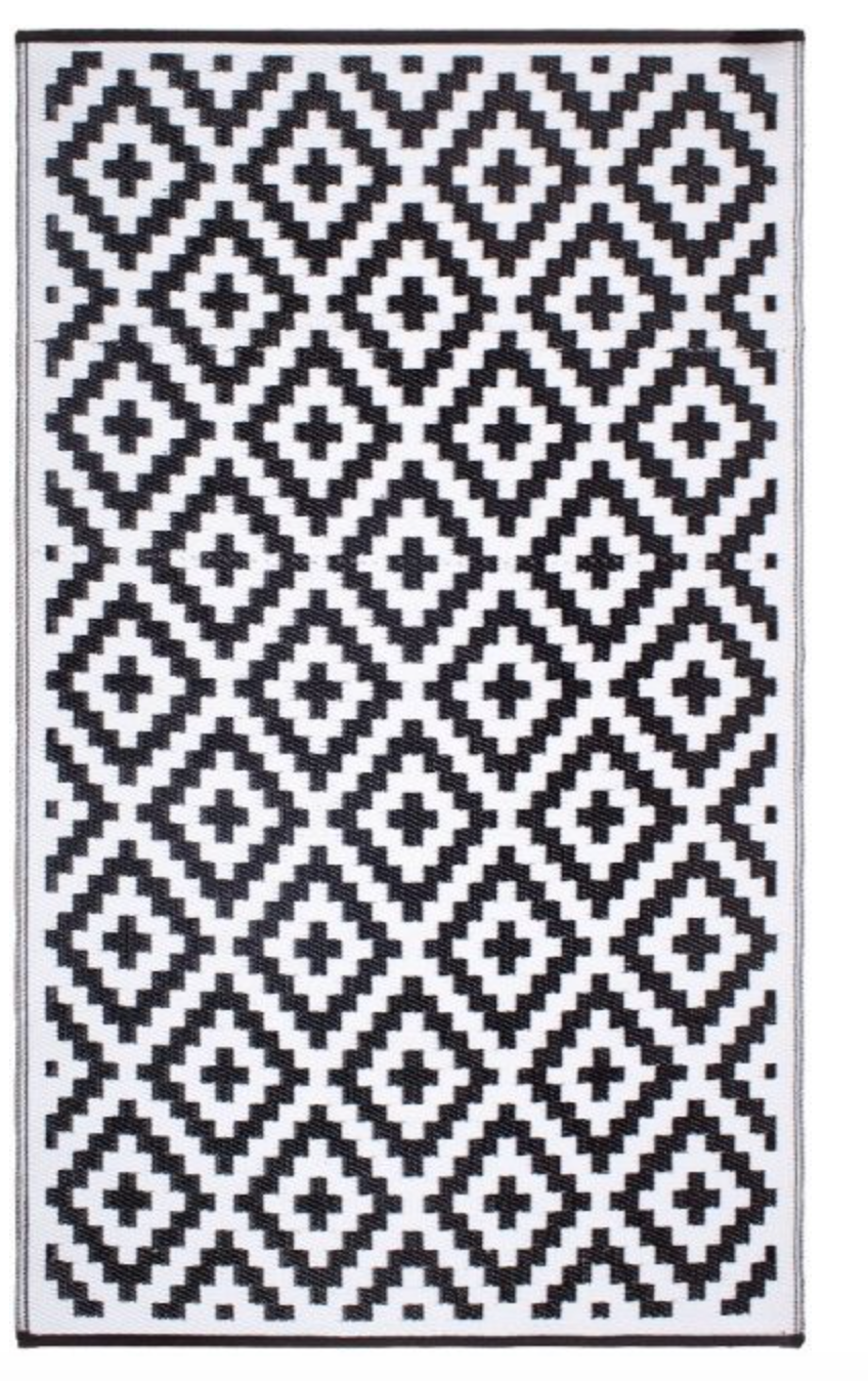 AZTEC BLACK AND WHITE PLASTIC RUG