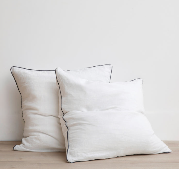 Cultiver Set of 2 Piped Linen Euro Pillowcases - White and Navy