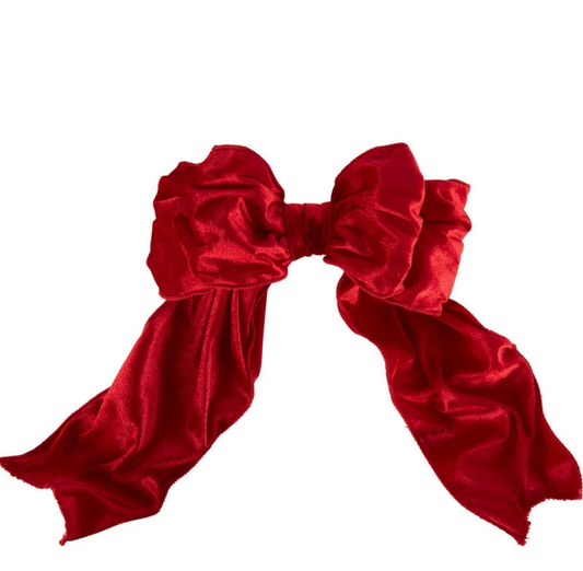 Red Large Velvet Bow - Clip on