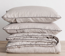 Load image into Gallery viewer, Cultiver Piped Linen Duvet Cover Set - Smoke Grey and Slate
