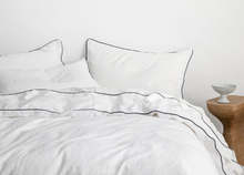 Load image into Gallery viewer, Cultiver Piped Linen Sheet Set with Pillowcases - White and Navy
