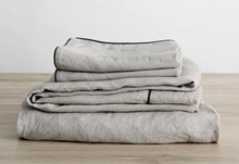 Load image into Gallery viewer, Cultiver Piped Linen Sheet Set with Pillowcases - Smoke Grey and Slate
